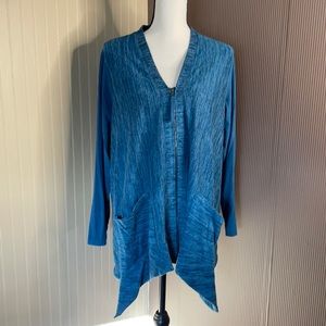 Logo by Lori Goldstein blue zip up jacket size medium stretchy front pockets‎